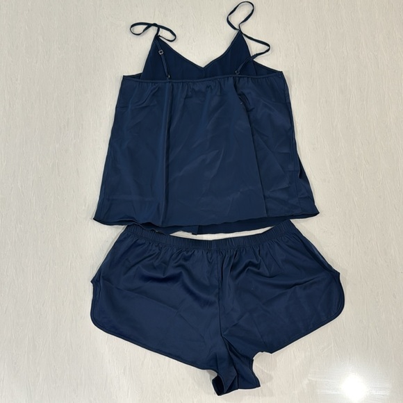 Ekouaer Silk Pajamas Satin Cami Pjs Set V Neck Camisole Shorts Set S Navy NEW - Picture 6 of 7